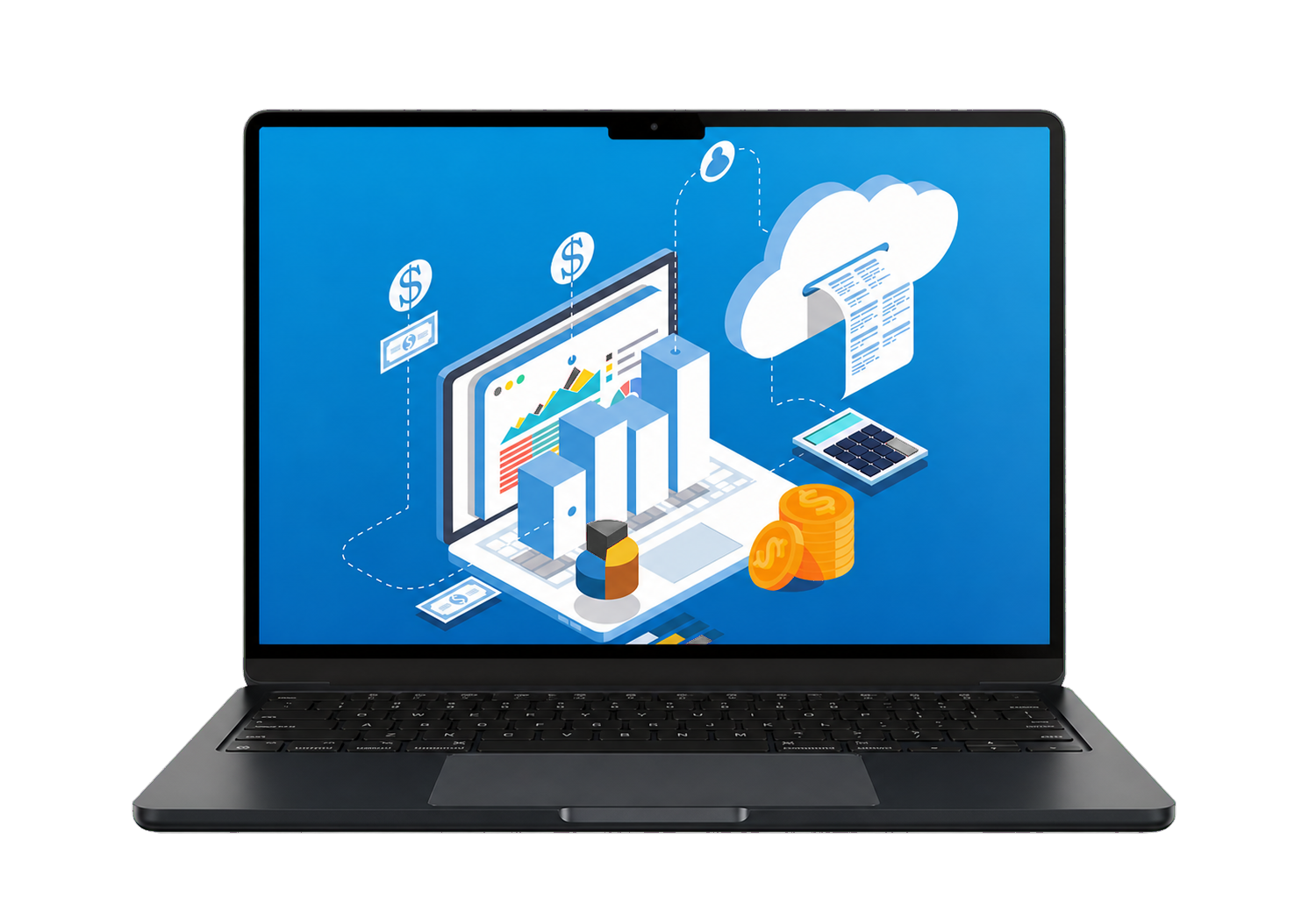 Mockup em notebook representando hospedagem de sites e infraestrutura em nuvem