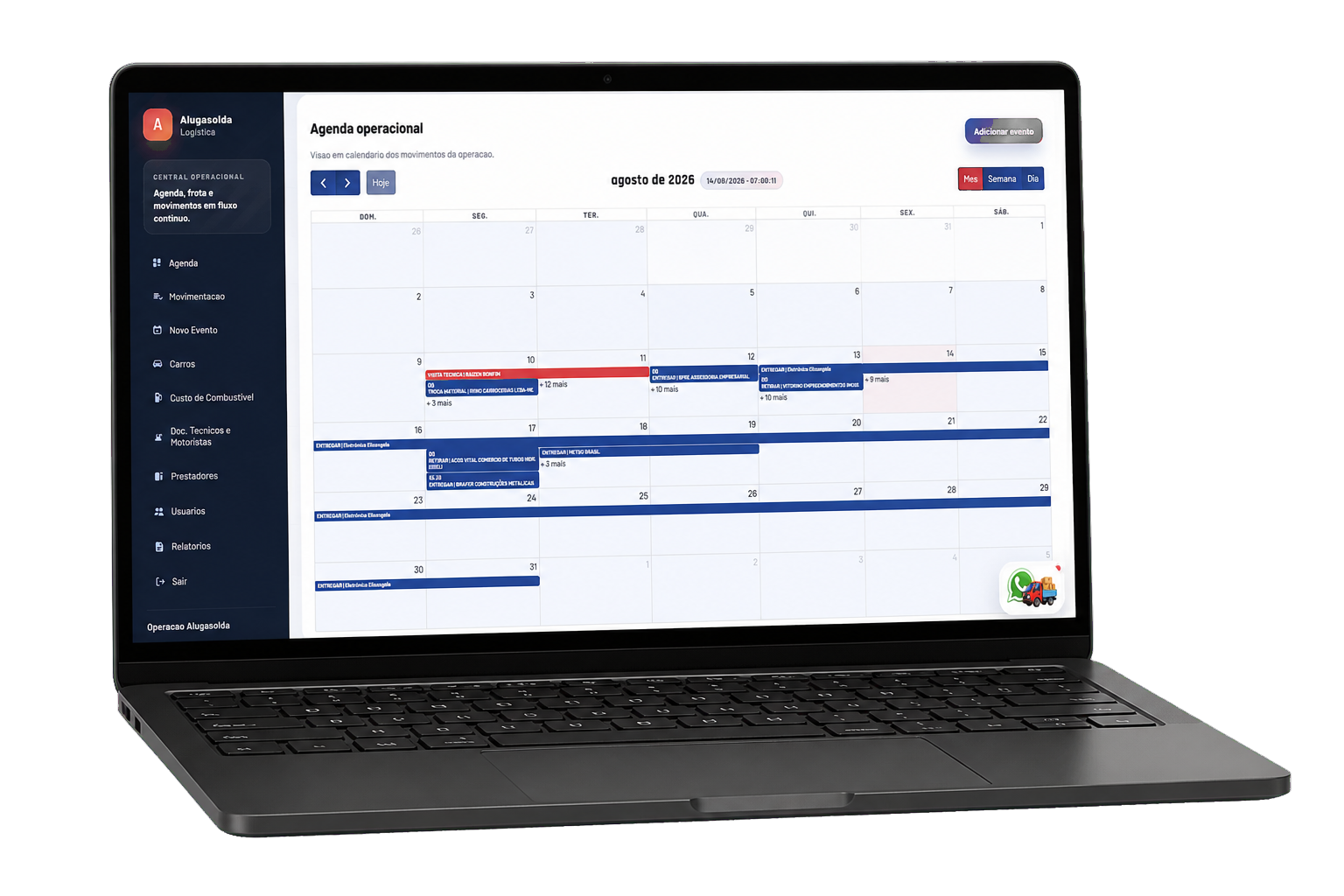 Mockup em notebook de um sistema de agenda operacional e logística